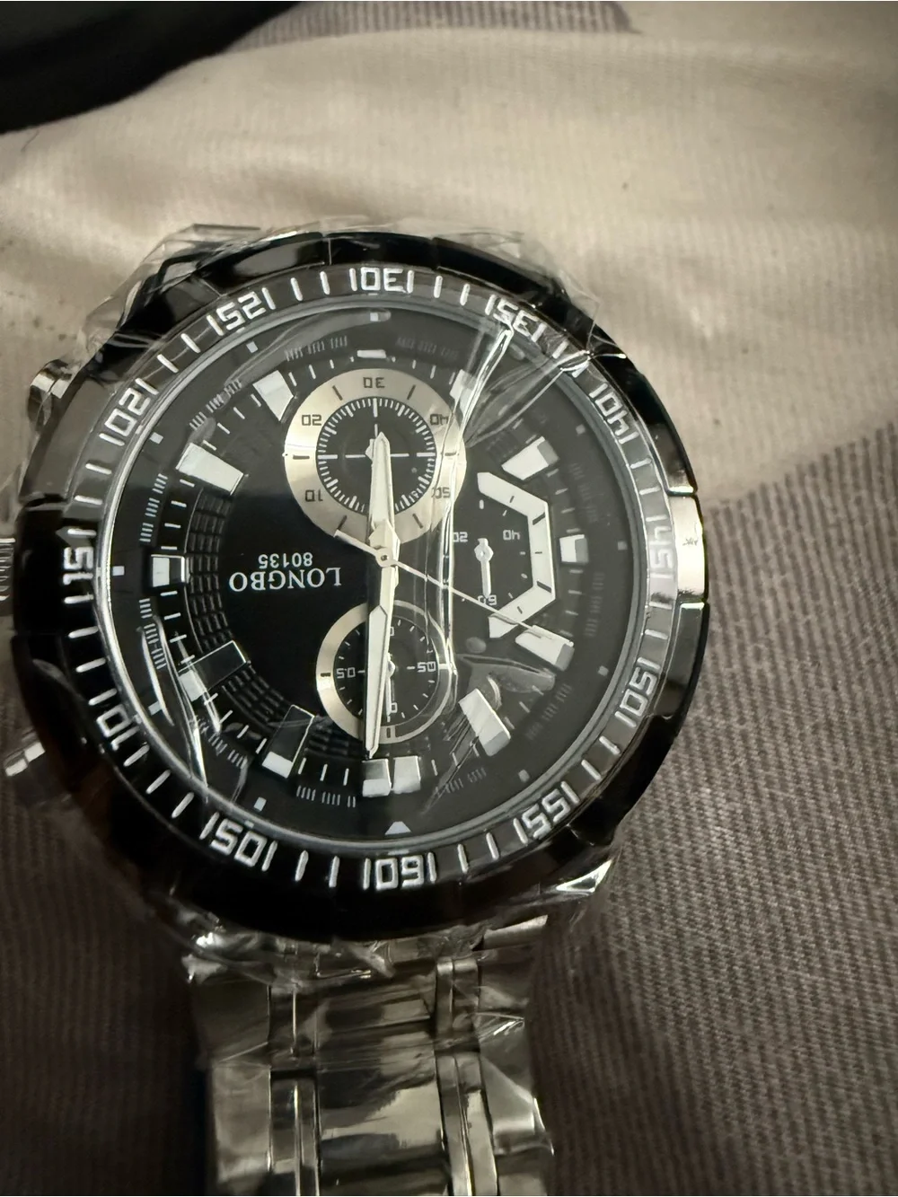 LONGBO Men's Silver Stainless Steel Watch with Black Dial